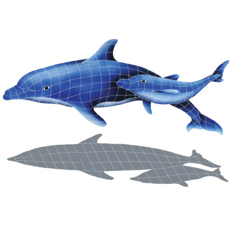 DOLPHIN PAIR WITH SHADOW (DPSBLUL) 37″x57″ by Artistry in Mosaics