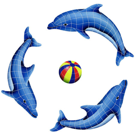 DOLPHIN GROUP (1 LEFT,2 RIGHT,1 FREE BALL) MULTI COLOR (DOLGRPM-MC)  62″ x 62″ by Artistry in Mosaics
