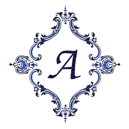 MONOGRAM MEDALLION PERSONALIZED BLUE 56″x60″ by Artistry in Mosaics