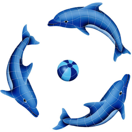 DOLPHIN GROUP (1 LEFT,2 RIGHT,1 FREE BALL) BLUE (DOLGRPS-BL) 42″ x 42″ by Artistry in Mosaics