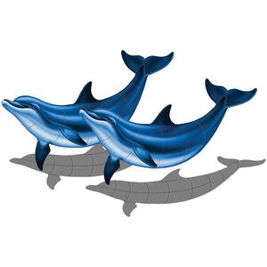Double Bottlenose Dolphin-B with shadow 52″ x 33″ by Custom Mosaics