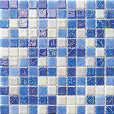 COSTA CALIDA BLUE 1″ X 1″ GLOSSY AND IRIDESCENT GLASS POOL TILE